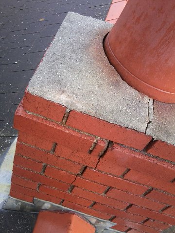 A cracked stack due to damage caused by a blocked chimney.
